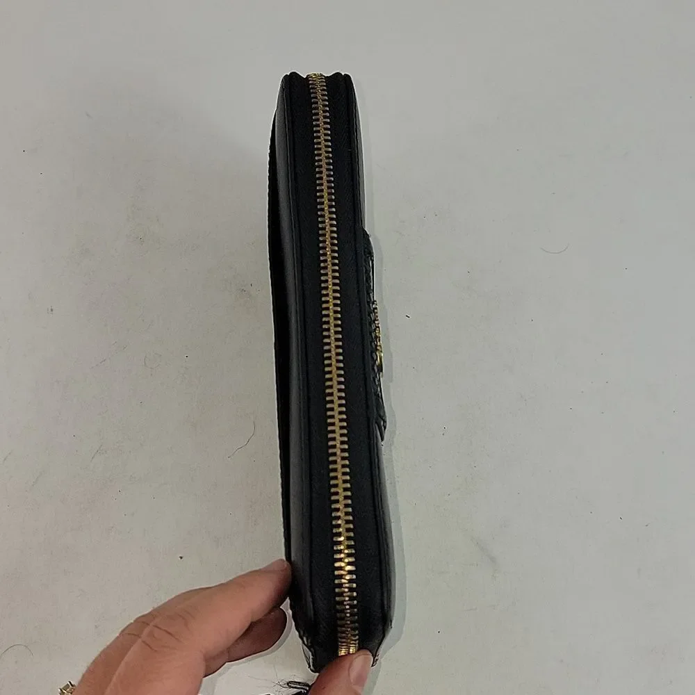 Coach Ashley Leather Wallet Accordion 3 Side Zip Black Wristlet